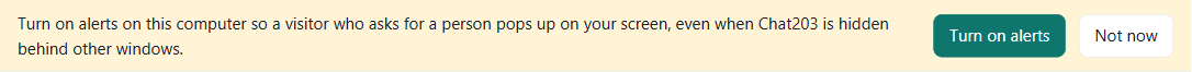 The yellow bar: Turn on alerts on this computer, with the Turn on alerts button