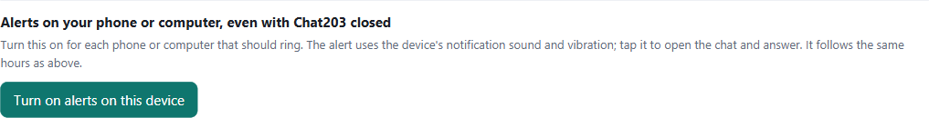 Team page: Alerts on your phone or computer, with the Turn on alerts on this device button